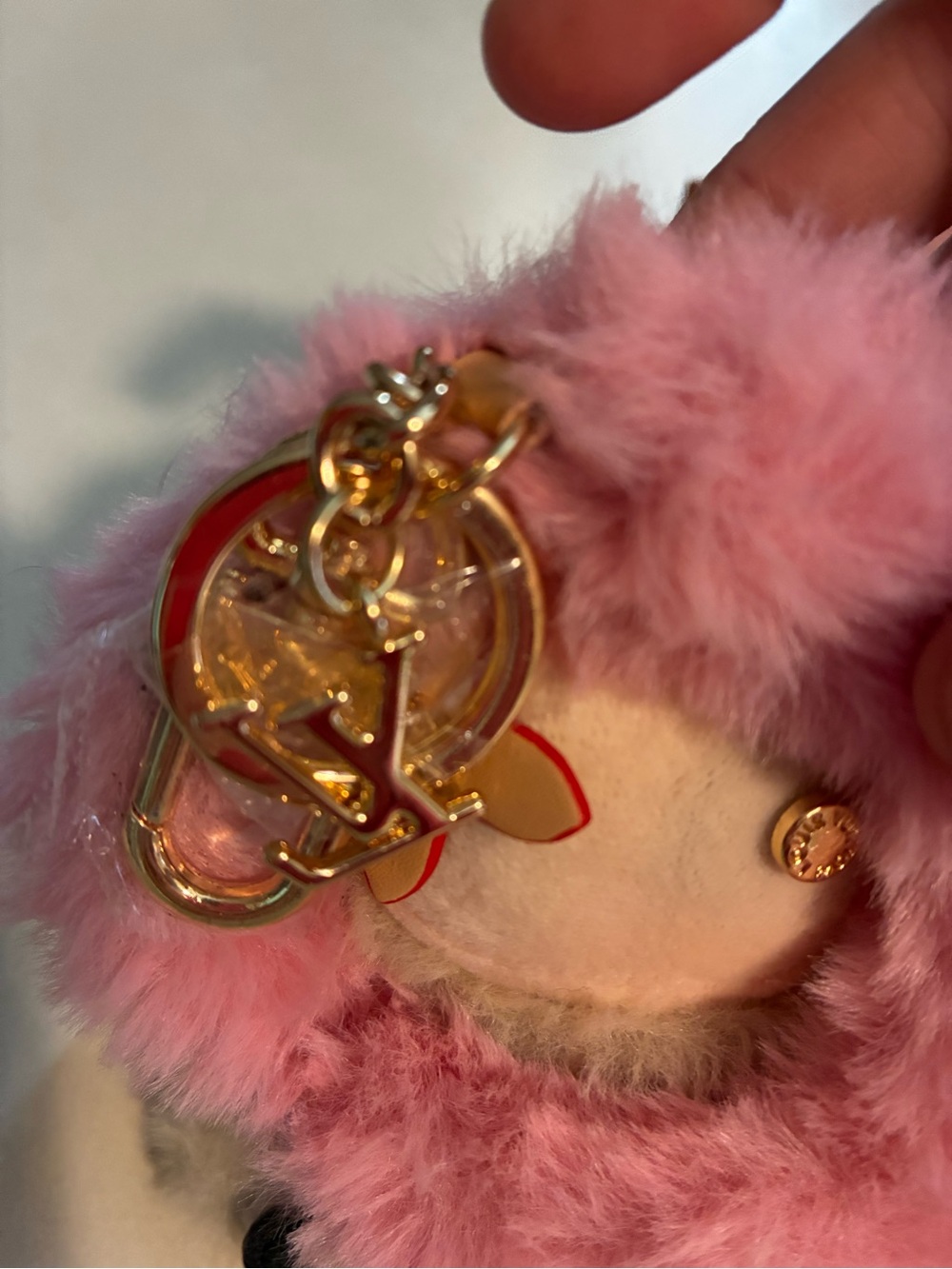 LV Vivienne Pink & Cream Fur Charm Key Holder/ Bag charm with stamp Gold Accents - Picture 6 of 8
